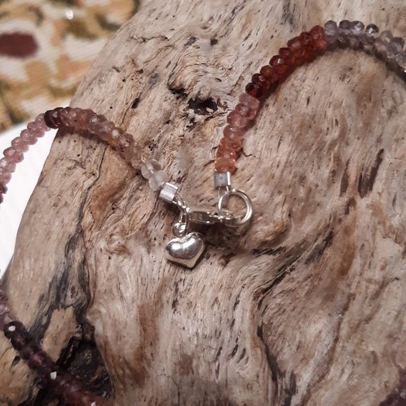 Delicate Ombre Spinel Tinduru Sapphire Bracelet Sterling Silver Puff Heart Charm - Picture 3 of 4